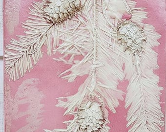 Plaster Botanical Bas Relief Artwork