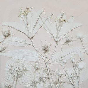 Plaster Botanical Bas Relief Artwork - Lily Light
