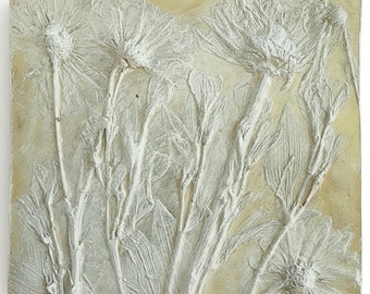 Plaster Botanical Bas Relief Artwork