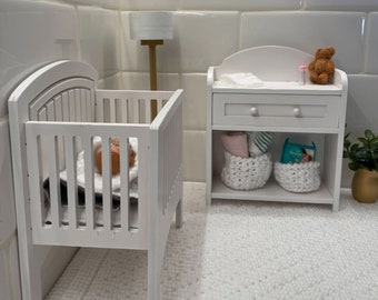 Doll Crib and Changing Table for Baby up to 6" Tall 1:6 Scale