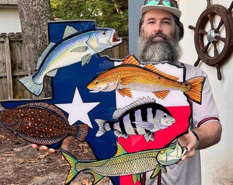 Redfish trout flounder Tattoo Texas Slam fishing Texas Flag 3D All