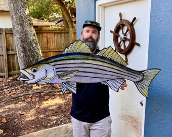 Striped Bass Digital Painting: Archival Paper, Wood Mounted