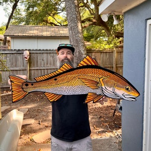 Redfish Digital Painting: Archival Paper, Wood Mounted, Epoxy Resin
