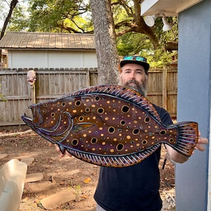 Flounder Print on Wood: UV Resin Coated, Signed & Numbered
