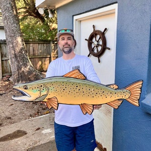 Epoxy Resin Brown Trout Wall Art: Tropical Angler Decor