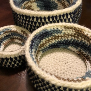 Crocheted Nesting Baskets Unique set of 3 - Cream Ombr\u00e9