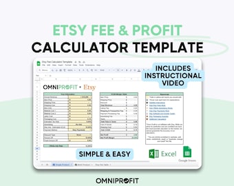 Etsy Fee and Profit Calculator | Product Pricing Template | Excel Spreadsheet & Google Sheets | Calculates Fees and Profit Automatically