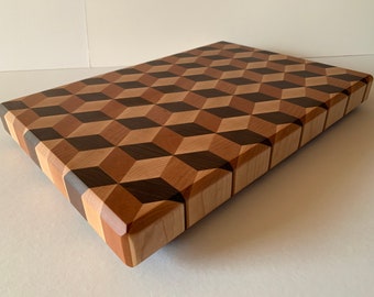 Cutting Board - 3D Block Design - Large - End Grain - Wood - Maple/Cherry/Walnut