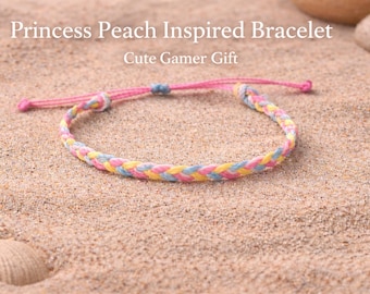 Princess Peach Inspired Braided Bracelet, Pink Friendship Jewelry, Gamer Girl Accessory