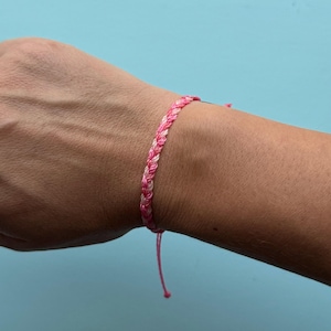 Handmade Pink Braided Bracelet, Waterproof Wax Cord Boho Surfer Style