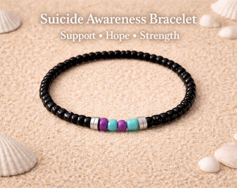 Suicide Awareness-armband, sieraden voor geestelijke gezondheid, cadeau zelfmoordpreventie, blauwgroen en paars kralenarmbandje