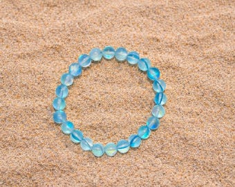 Mermaid Blue Quartz Gemstone Bracelet – Stretchy Beach Boho Jewelry