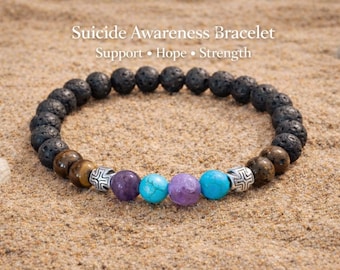 Stone Healing Bracelet, Suicide Prevention Awareness, Trauma Healing Jewelry, Anxiety Support Gift, Gemstone Diffuser Bracelet