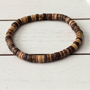 Coconut Wood Bead Bracelet: Boho Stretchy Stacking Bracelet