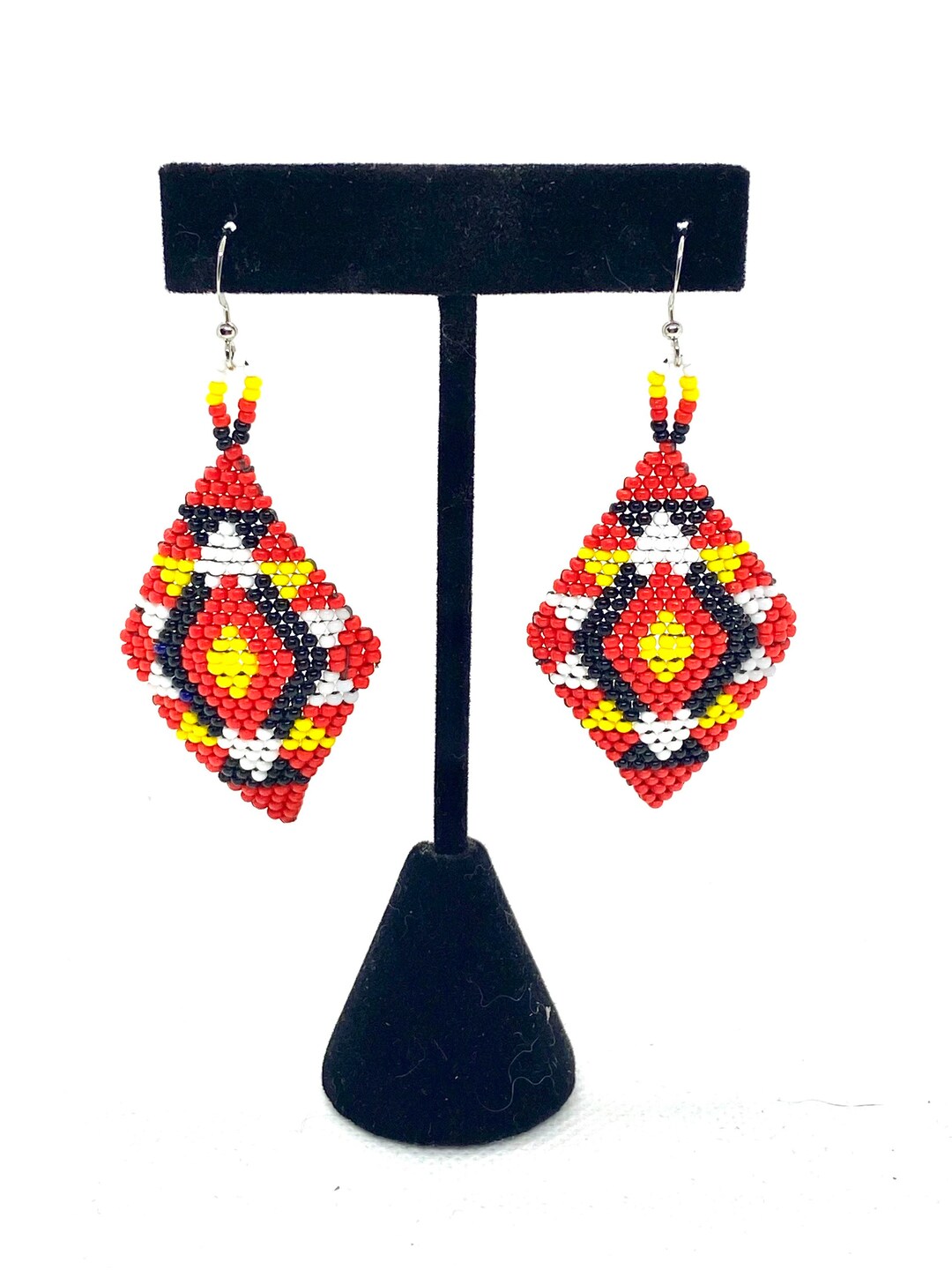 Red Yellow & White Diamond Earrings Etsy