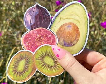 Paquete de pegatinas Produce / 3 pegatinas troqueladas de aguacate, higo y kiwi