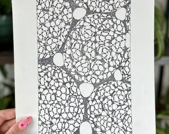 Arte abstracto con puntillismo / Dibujo original a pluma de 23 x 30 cm