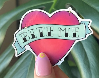 Muérdeme pegatina de corazón/ pegatina de San Valentín de 3"
