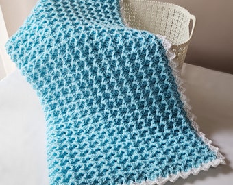 Blue Crochet Baby Blanket: Soft Acrylic Knit, Newborn Gift