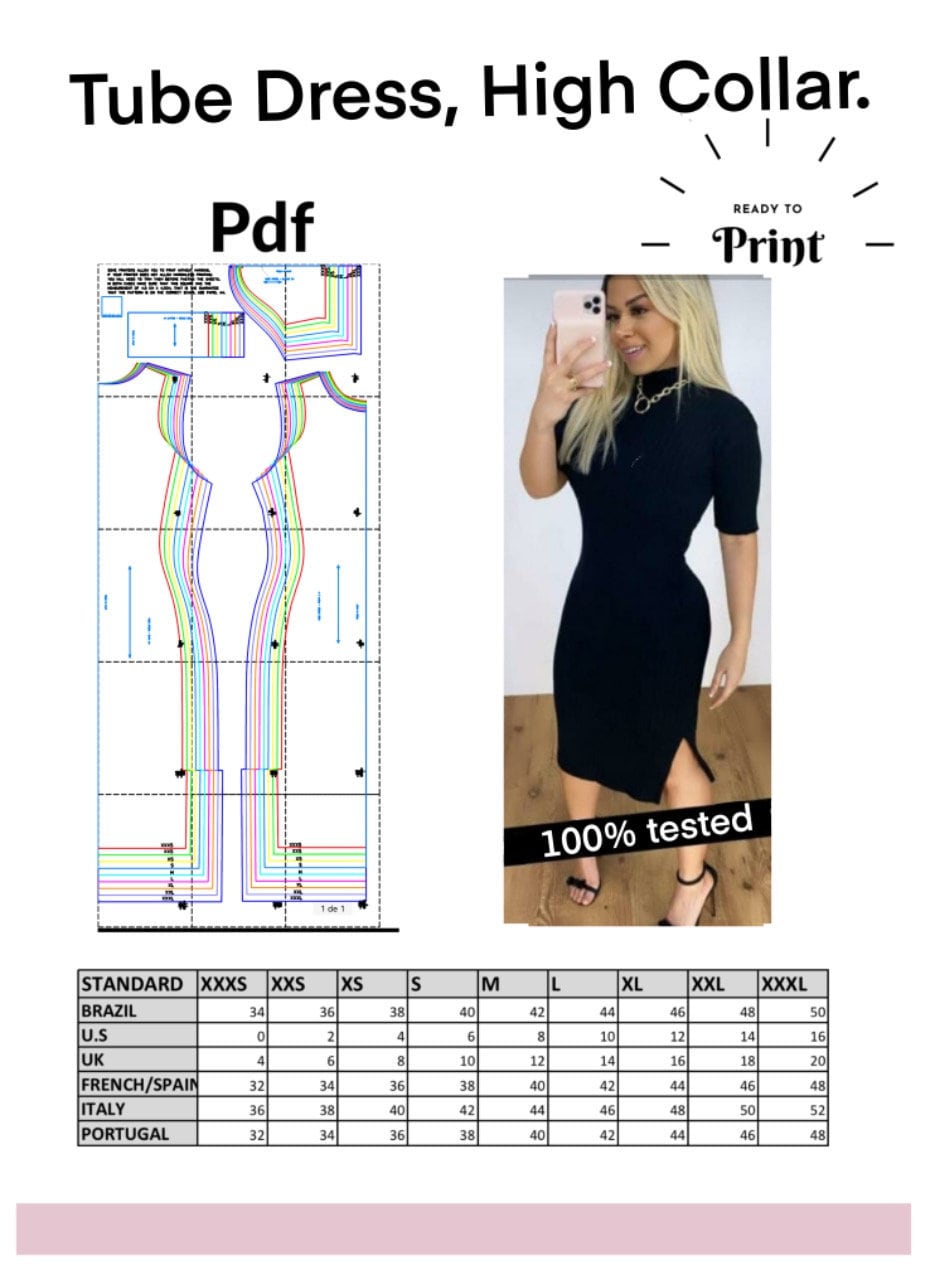 Sewing Pattern PDF Tube Dress High Collar Pattern PDF Ready Etsy UK