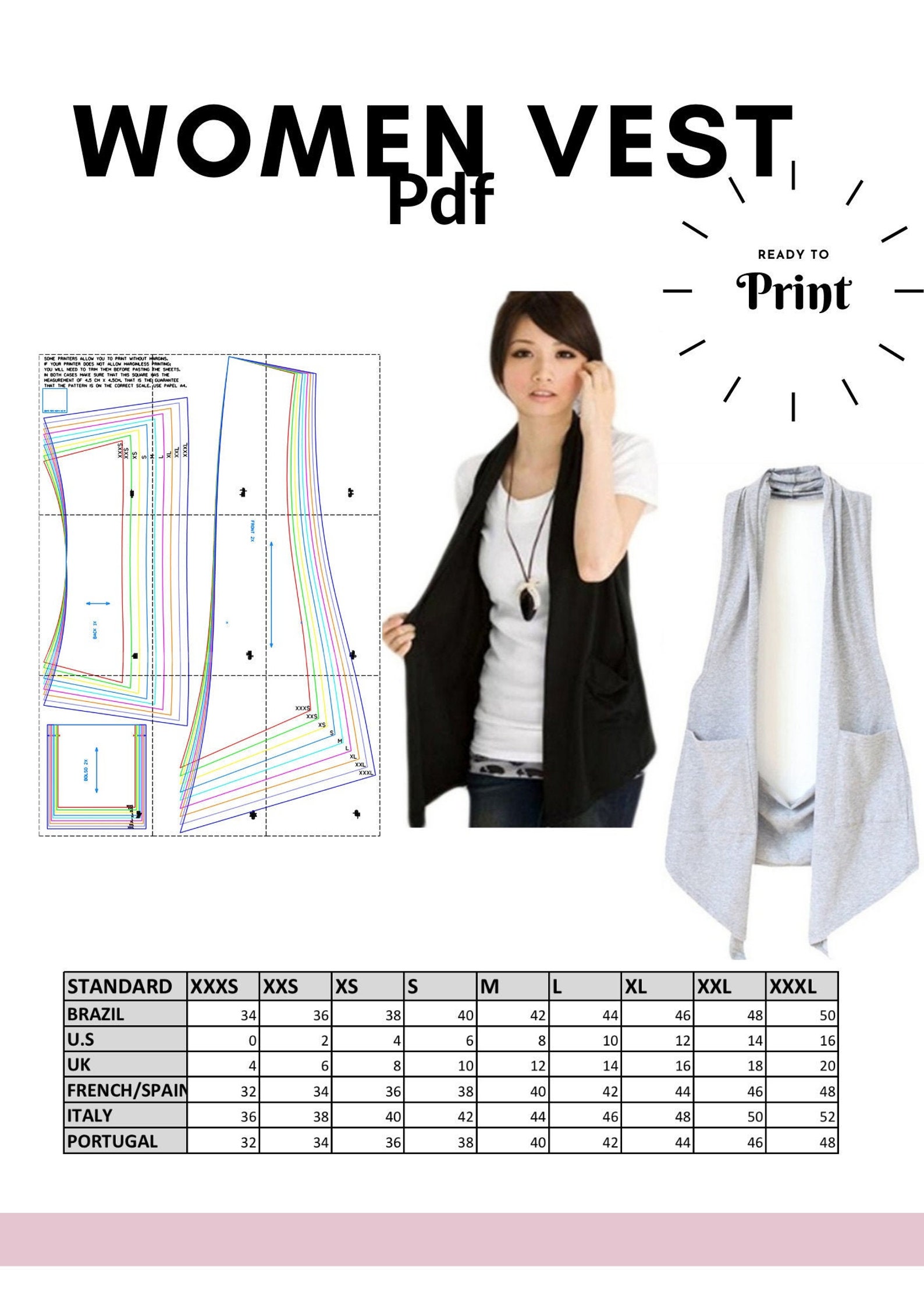 Sewing Pattern PDF Women Vest PDF Ready to Print. 100 Etsy
