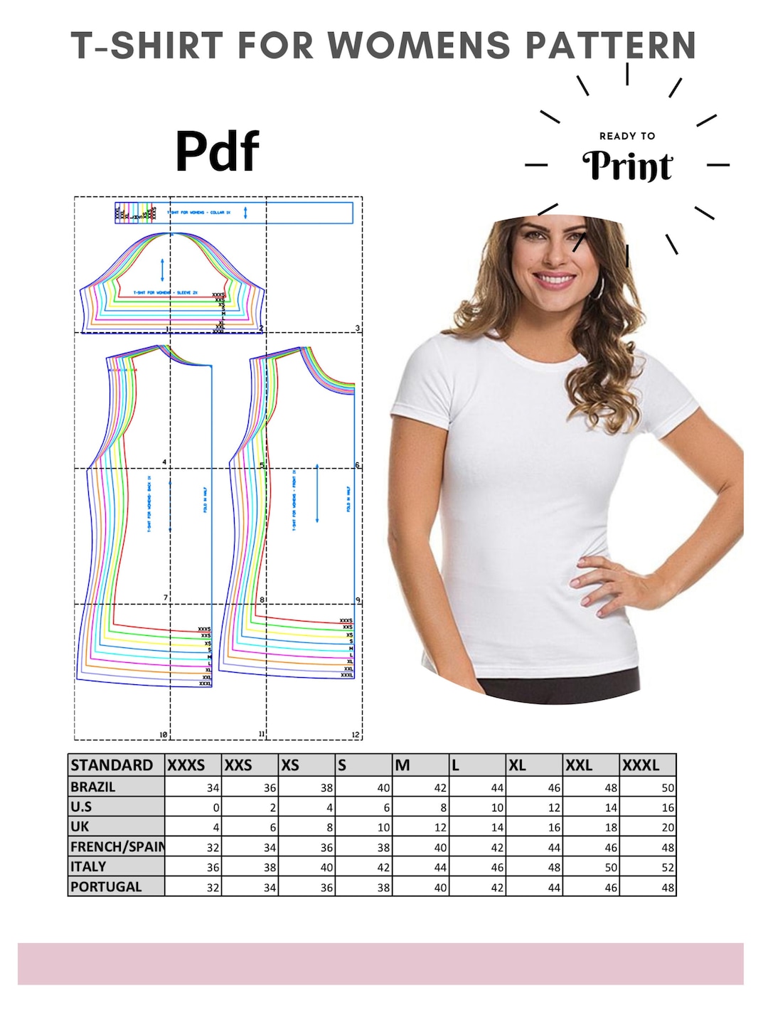 Sewing Pattern PDF : T-shirt Women Pattern, PDF Ready to Print. 100% ...