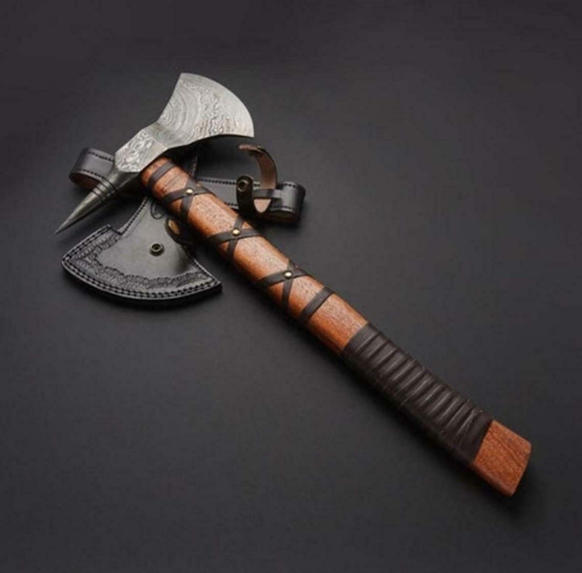 Father's Day gift For Him, Viking Axe Custom Carbon Steel Throwing Rose Wood Shaft Viking Bearded Camping Axe Best Birthday Anniversary