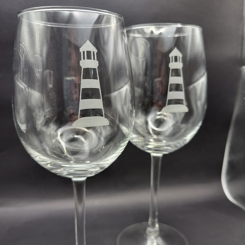 Lighthouse Etched Glass, Etched Glass, Lighthouse Gifts, Wine Gift