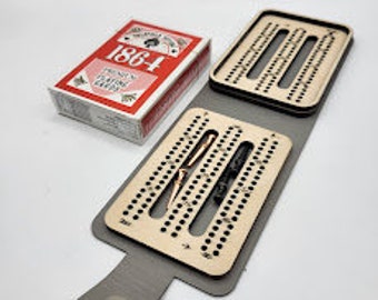 Travel Cribbage Board, Board Game, Pocket Folding Leatherette and Wood Cribbage, Personalized Cover, Cribbage Game, Made in USA, Maine Made