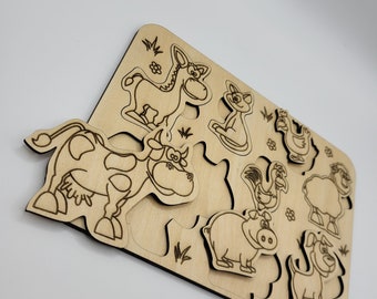 Wooden Farm Animal Puzzle: Educational Toy for Kids