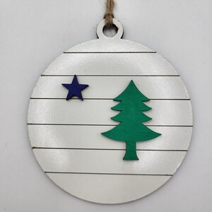 Maine Flag Ornament, State Flag, Pine Tree State, Made In Maine, Christmas Ornament, Laser Cut Wood, Maine State Ornament