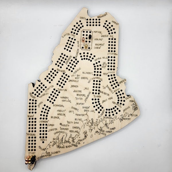 Maine Cribbage Board, Game Of Cribbage, Family Game Night, Board Game, Cribbage Pegs, Made In Maine, State of Maine Outline, Maine Coastline