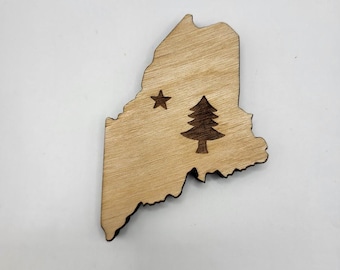 Laser Engraved Wooden Maine Magnet: 1901 Flag Souvenir