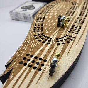 Loon Cribbage board, Wooden Cribbage Board with Cards and Pegs, Unique Lake House Gift 画像 14