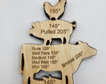Meat Temperature Guide Magnet: Birch Wood Cooking Temp Chart