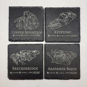Colorado Mountain Coasters, Laser Engraved Slate Coaster, Tabletop Protection, Rock Coaster, Housewarming Gift, Colorado Ski Resorts