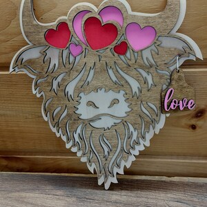 Highland Cow sign, Valentine&#39;s Day sign, Highland Cow gift, Cow decor, Farmhouse decorations, Cow ear tag, Farmhouse sign, Farm sign, Cow