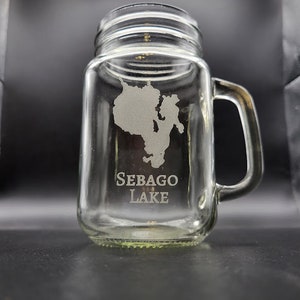 Sebago Lake etched glass, Made in Maine, lake glass, Gifts from Maine, Maine lakes, vacationland, gifts for husband, gifts for her, lake