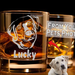 Custom Whiskey Glasses With Pet Portrait Engraved Whiskey Glasses Personalized Rocks Glass Pet Loss Gift Dog Lover Gift Bourbon Glasses