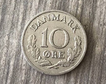 Vintage Denmark 10 öre 1963 Coin, King Frederick IX Coins, Old Denmark Coins, Denmark Money 1pc.