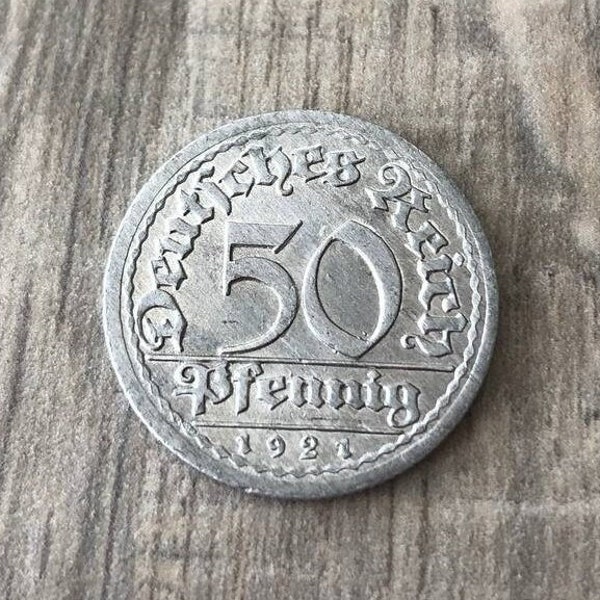 Vintage Germany 50 Pfennig 1921 Coin, Germany Coins, Weimar Republic Coin