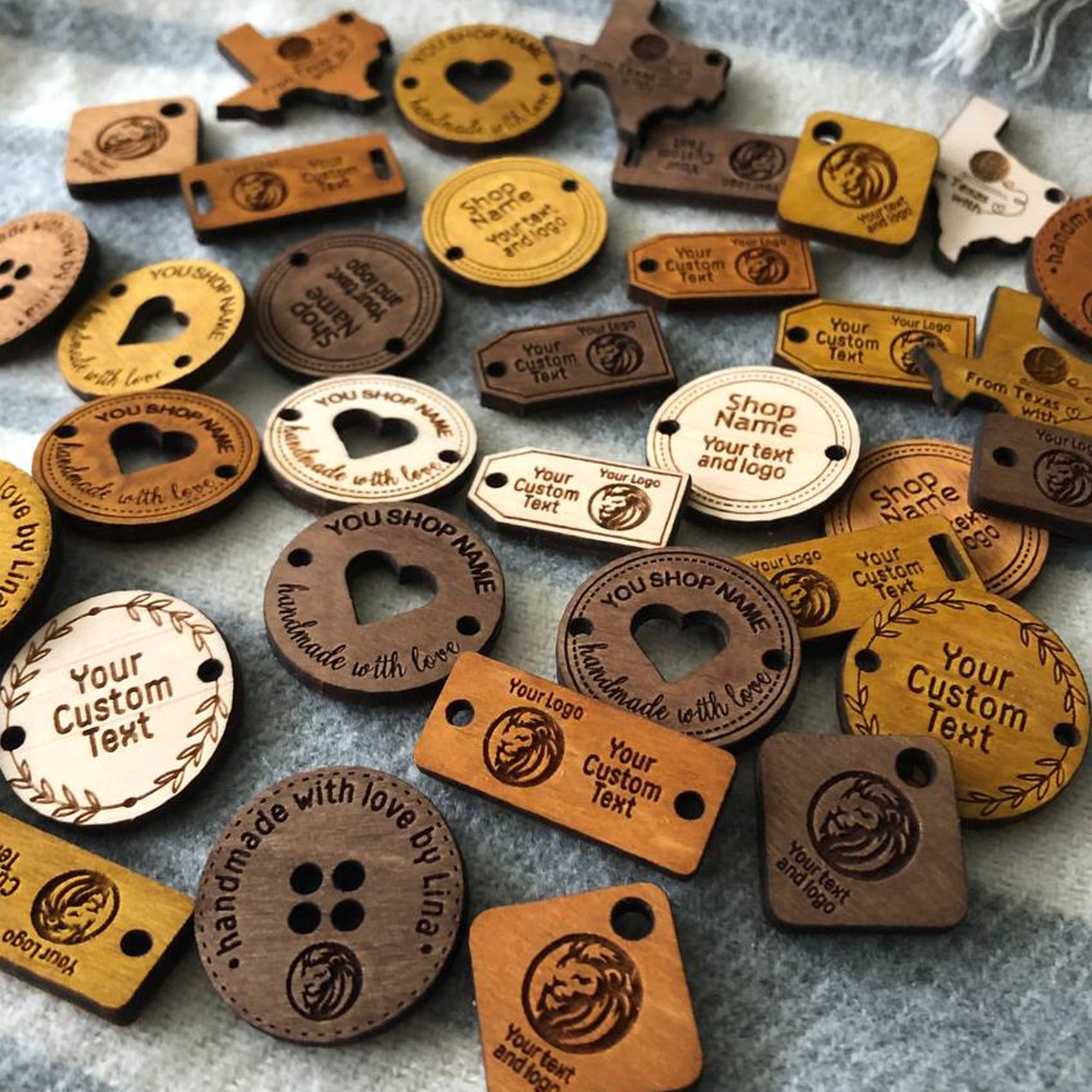50 Product Tags Wooden Clothing Labels Sew on Tags Etsy