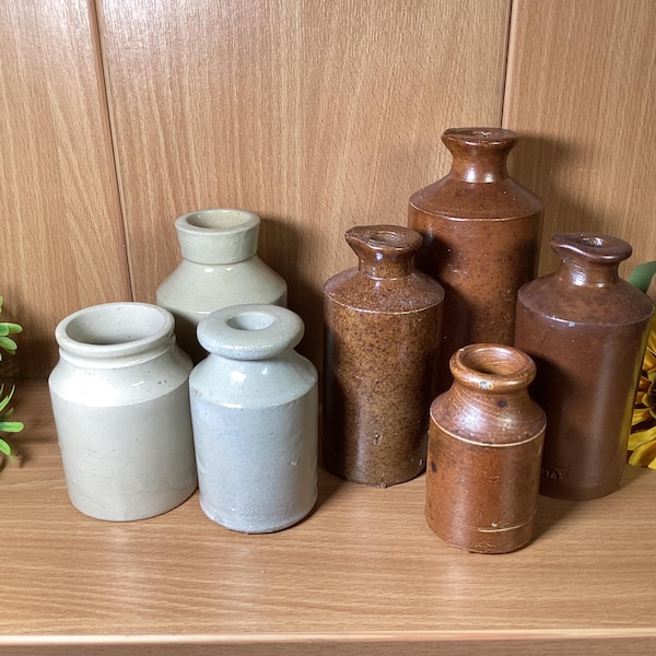 Ink Pourers/bottles, salt glazed stoneware 1880-1900