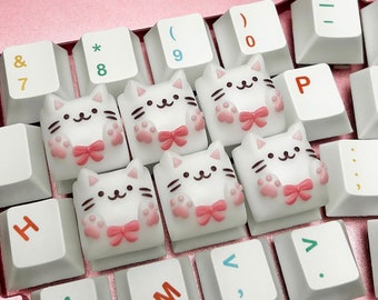 Strawberry Milk Koko Kat Resin Artisan Keycap | Kawaii Keycaps | Cute Keycaps