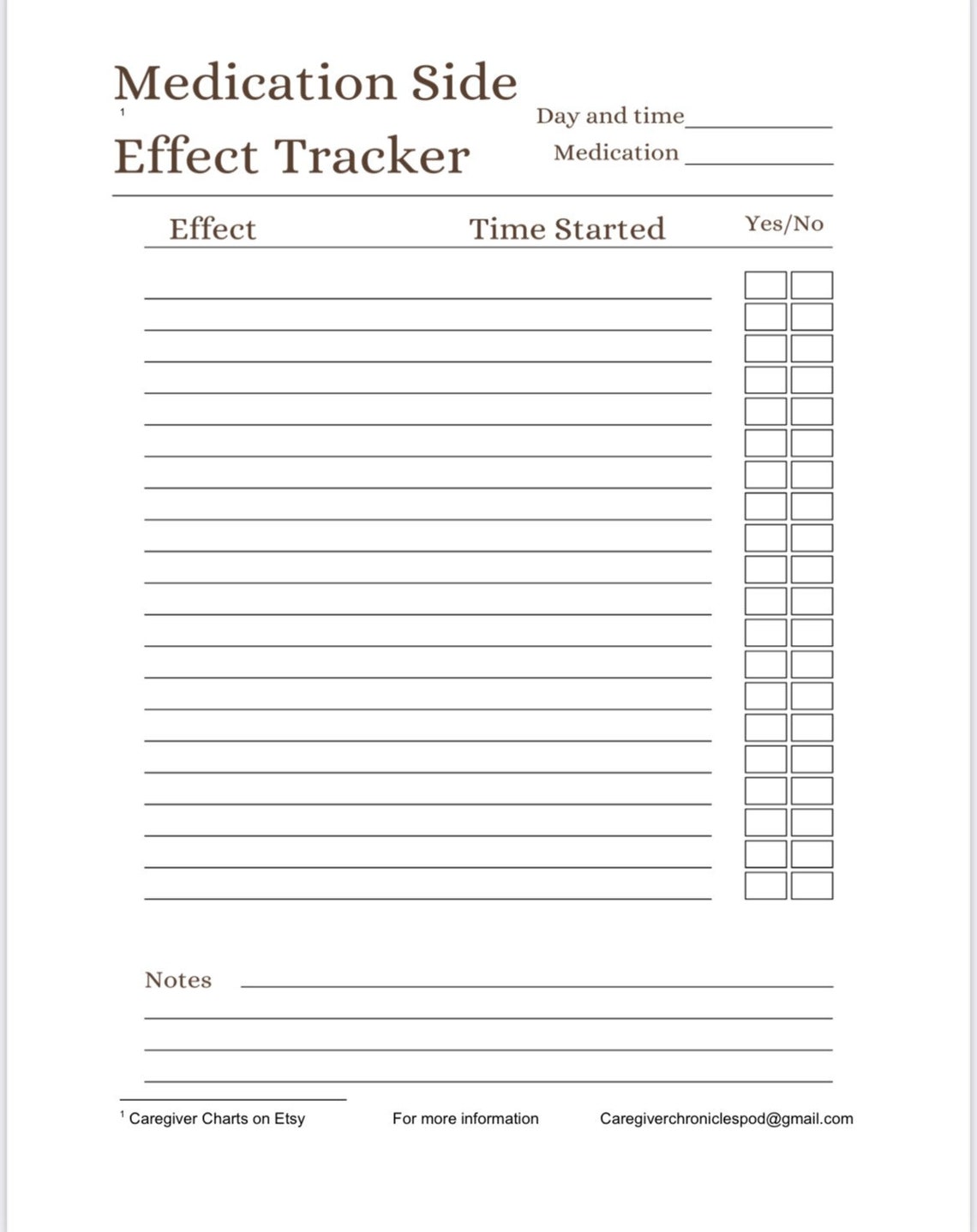 Medication Side Effect Tracker Low Ink Etsy