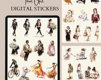 Adesivi digitali That Girl / Adesivi pretagliati per GoodNotes Planner (PNG)