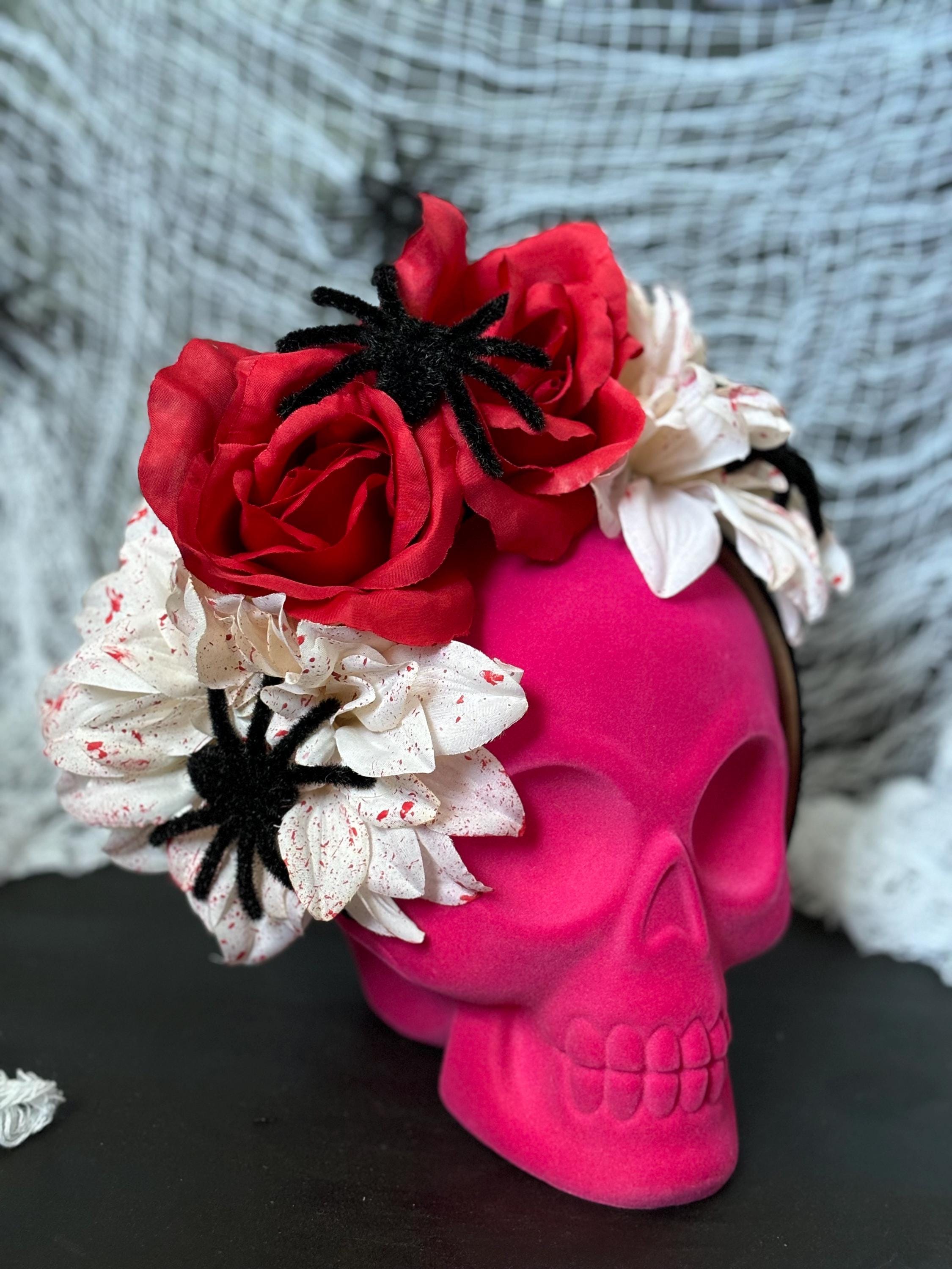 Flower Crown - White Dahlias W/ Red Paint “blood Spatter 