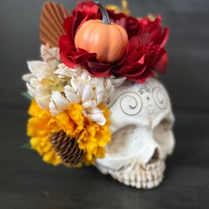 Flower Crown - Yellow, red, and white flowers w/ fall accents (Autumn Flower Crown, Halloween Headpiece, Fall Floral Crown)
