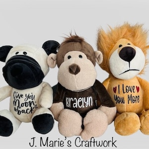 Personalized 9.8” Plush Dog, Lion, & Monkey, Customized Stuffed Animal With Name, Gift for Children, Birthday, Christmas, Valentine&#39;s Day