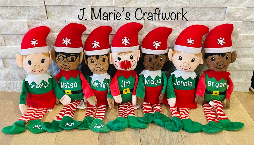 Personalized 14.5” Plush Christmas Elves in White, Medium Brown, or ...